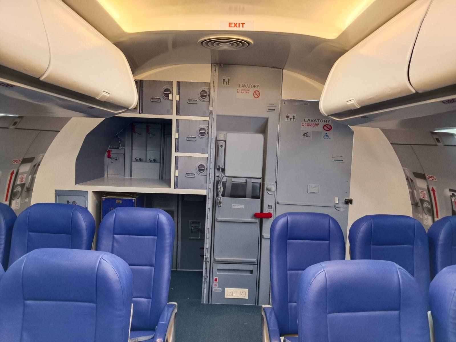 Rear galley and lavatory module with signage